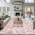 thumbnail image 5 of Pastoral Flowers Washable Area Rug 6 x 9 ft Coral Red Flower Vintage Linen Texture , Soft Non Slip Rugs Stain Repellent Indoor Felt Carpet for Living Dining Room Bedroom Home Office, 5 of 9