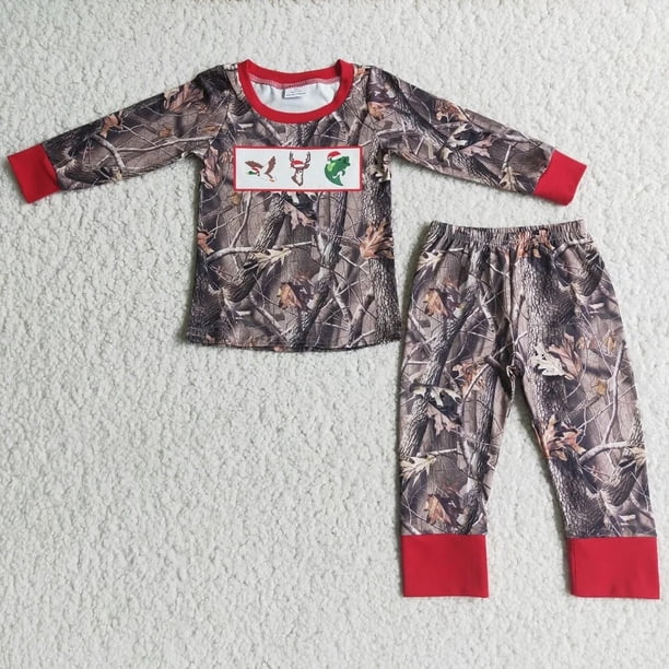 Venta al por mayor de ropa de dormir para niños pequeños de Navidad de Papá Noel, conjunto de manga larga para niños, pantalones de puntos azules, traje para chico, pijamas infantiles