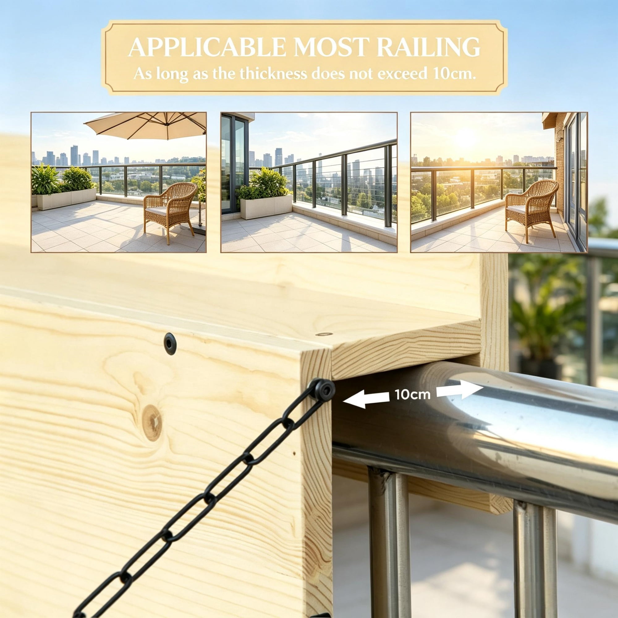 Hanging Balcony Table, Foldable Railing Bar, Fits up to 3.9 Inches, Space-Saving