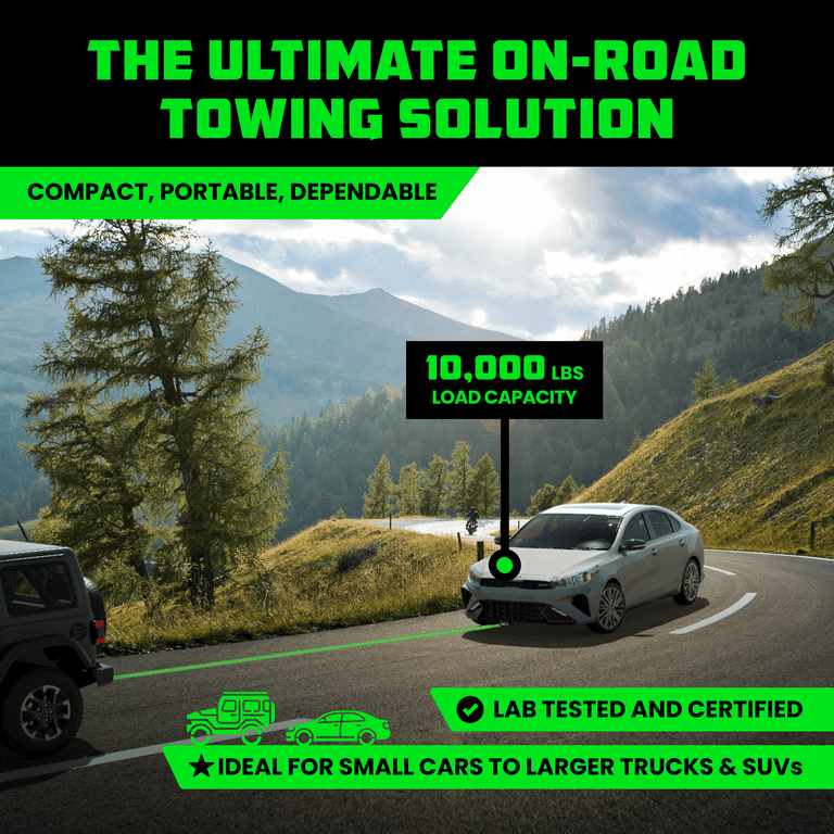 Rhino USA Tow Strap with Hooks, 2 in x 20 ft, Green photo 2