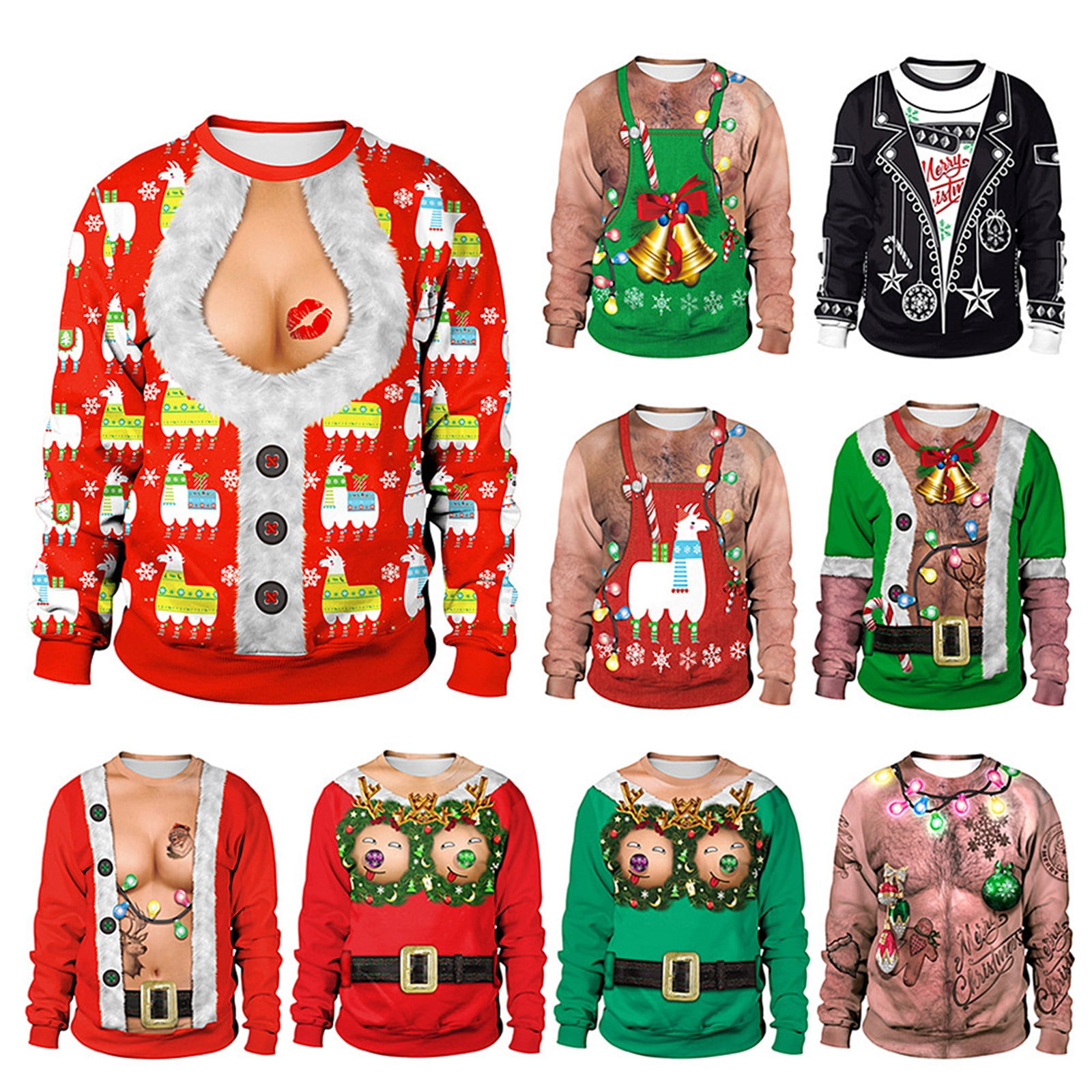 Mens Funny Nude 3D Print Ugly Christmas Sweatshirts Pullover Xmas Sweater  Fashio