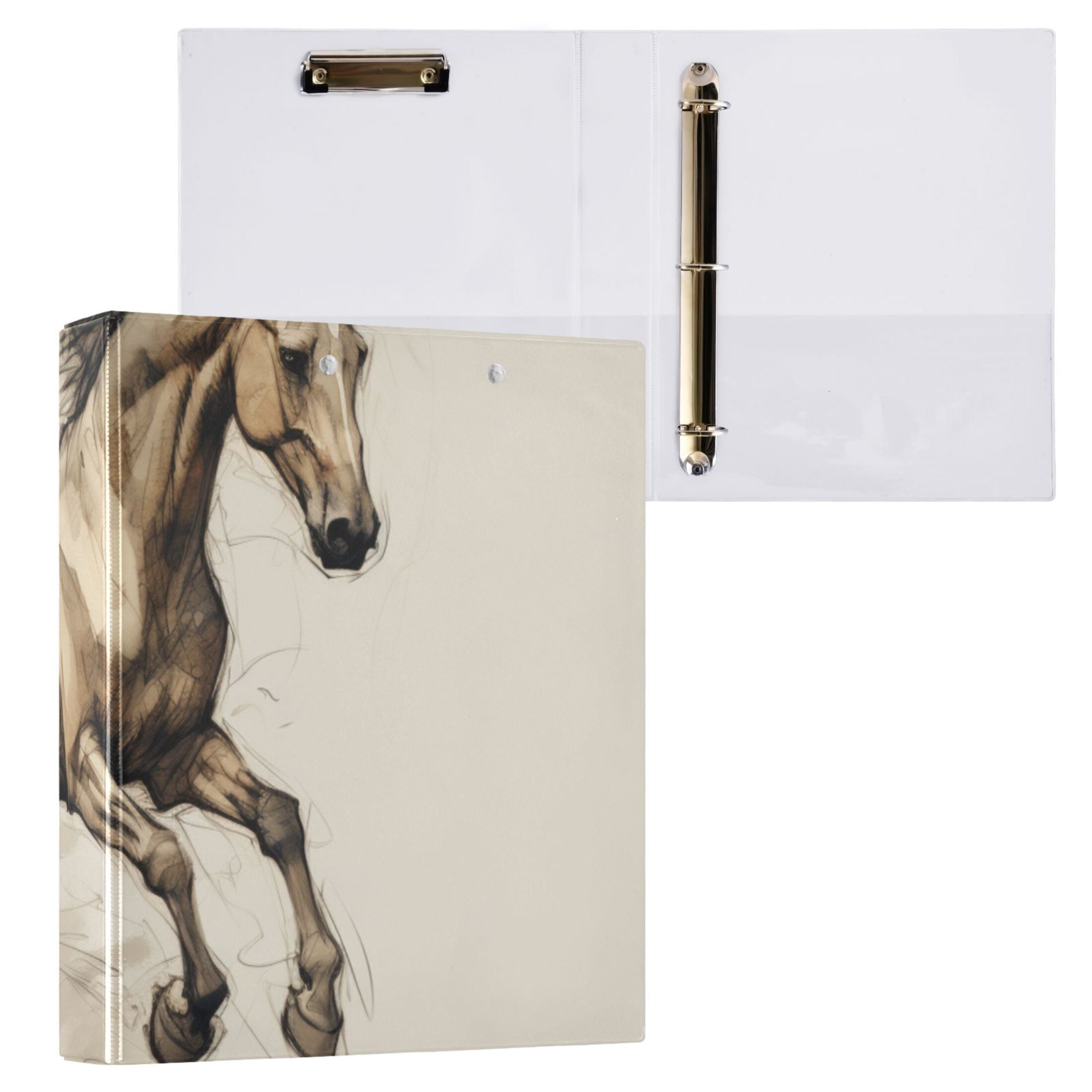 Horse 3 Ring Binders 1.5 inch Hardcover File Folders with Interior Pockets A4 Size Organizer for School Office Hospital Set of 2