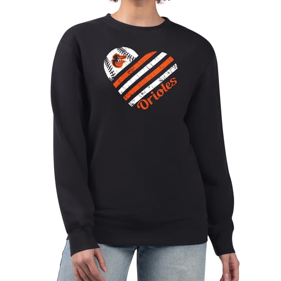 Women's G-III 4Her by Carl Banks Black Baltimore Orioles Heart Logo Fleece Pullover Sweatshirt