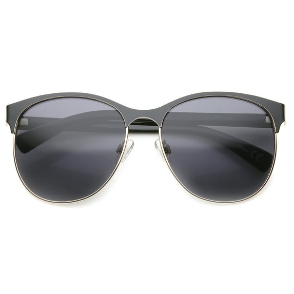 sunglassLA Unisex Women's Fashion Two Toned Tinted Lens Half-Frame Round Sunglasses (Black-Gold / Smoke) - 55mm