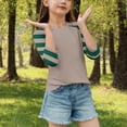 thumbnail image 3 of zbxnLI Girls 3/4 Sleeve Tops Color Block Striped Crewneck T-Shirts Little Girls Fall Tees Tops, 3 of 7