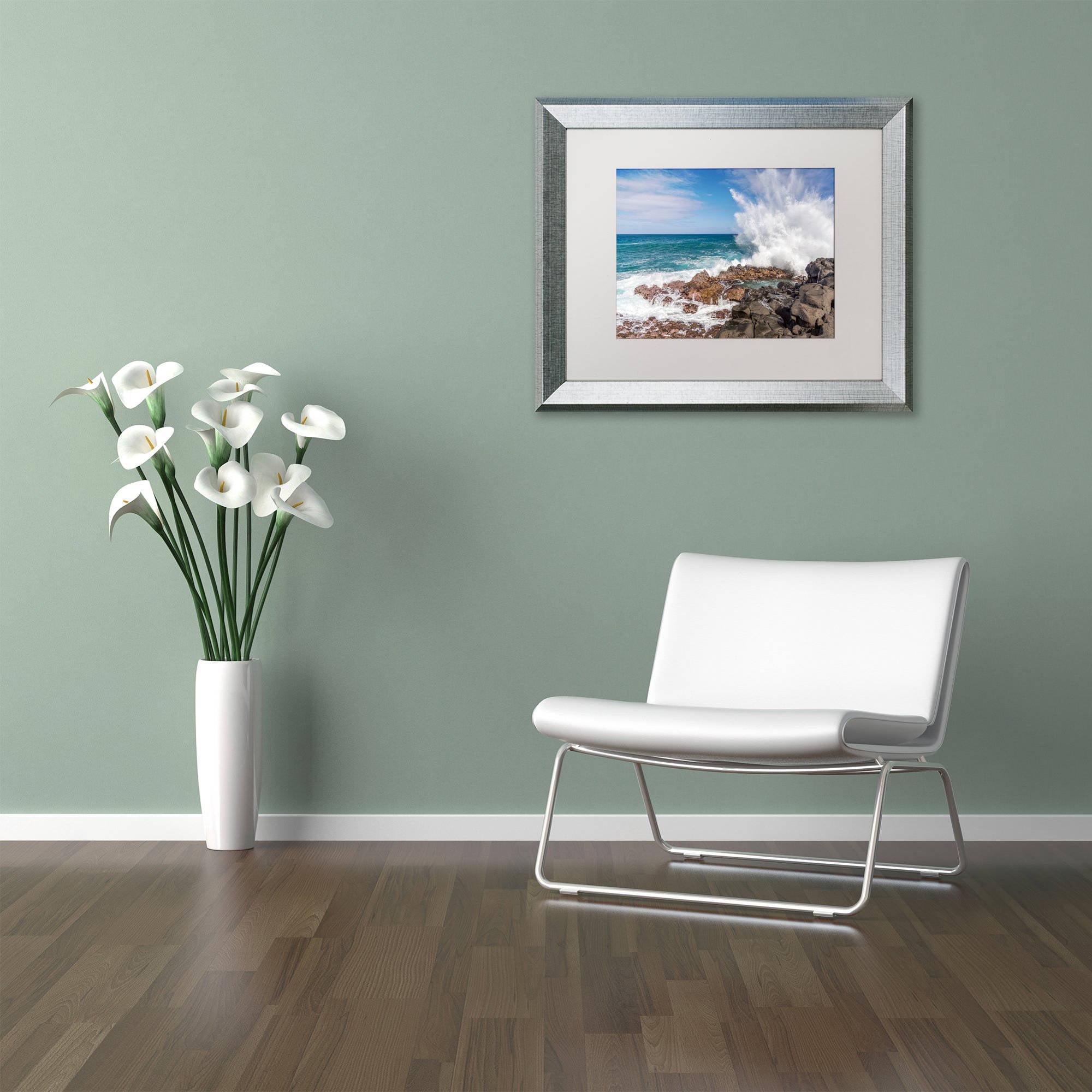 Trademark Fine Art 'Queen's Bath Wave' Canvas Art by Pierre Leclerc, White Matte, Silver Frame