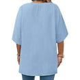 thumbnail image 4 of Plus Size Solid Color V-neck Loose Blouse Short Sleeved Casual Loose Tops, 4 of 4