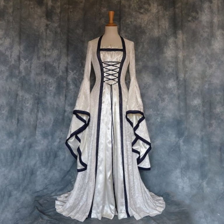 NIEWTR Renaissance Dress for Women, Gothic Wedding Dress, Solid Splicing  Flared Long Sleeve Princess Dress, Gothic Victorian Maxi Dress(3XL,White) -  Walmart.com
