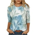 thumbnail image 2 of Hauts pour Femmes T-shirt Imprimé Mode Ample Manches 3/4 Blouse Col Rond Hauts Décontractés Hauts Tendance en Liquidation, 2 of 5
