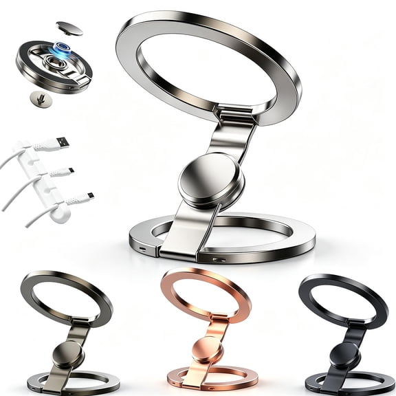Double Sided Magnetic Phone Holder Ring Stand Foldable Metal Phone Grip Desk Support for Smartphones and Cases