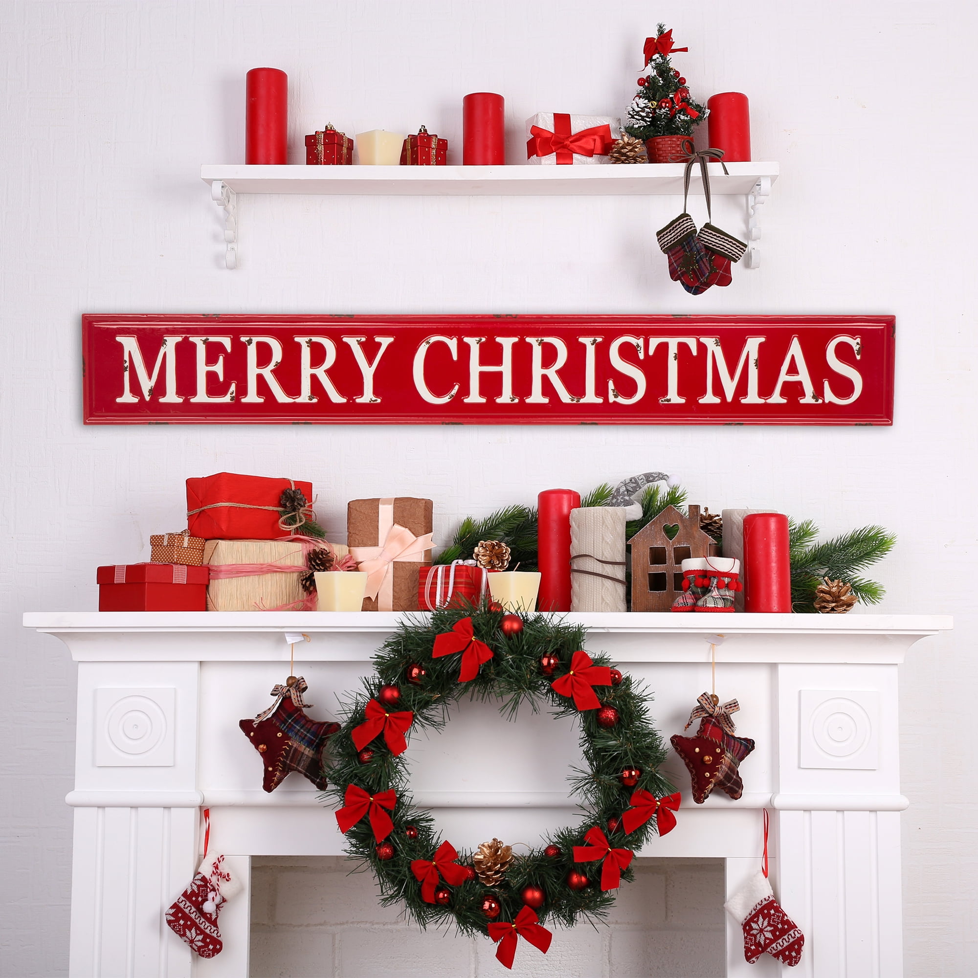 Glitzhome 45.75''Christmas Enameled Metal &quot;MERRY CHRISTMAS&quot; Wall Sign