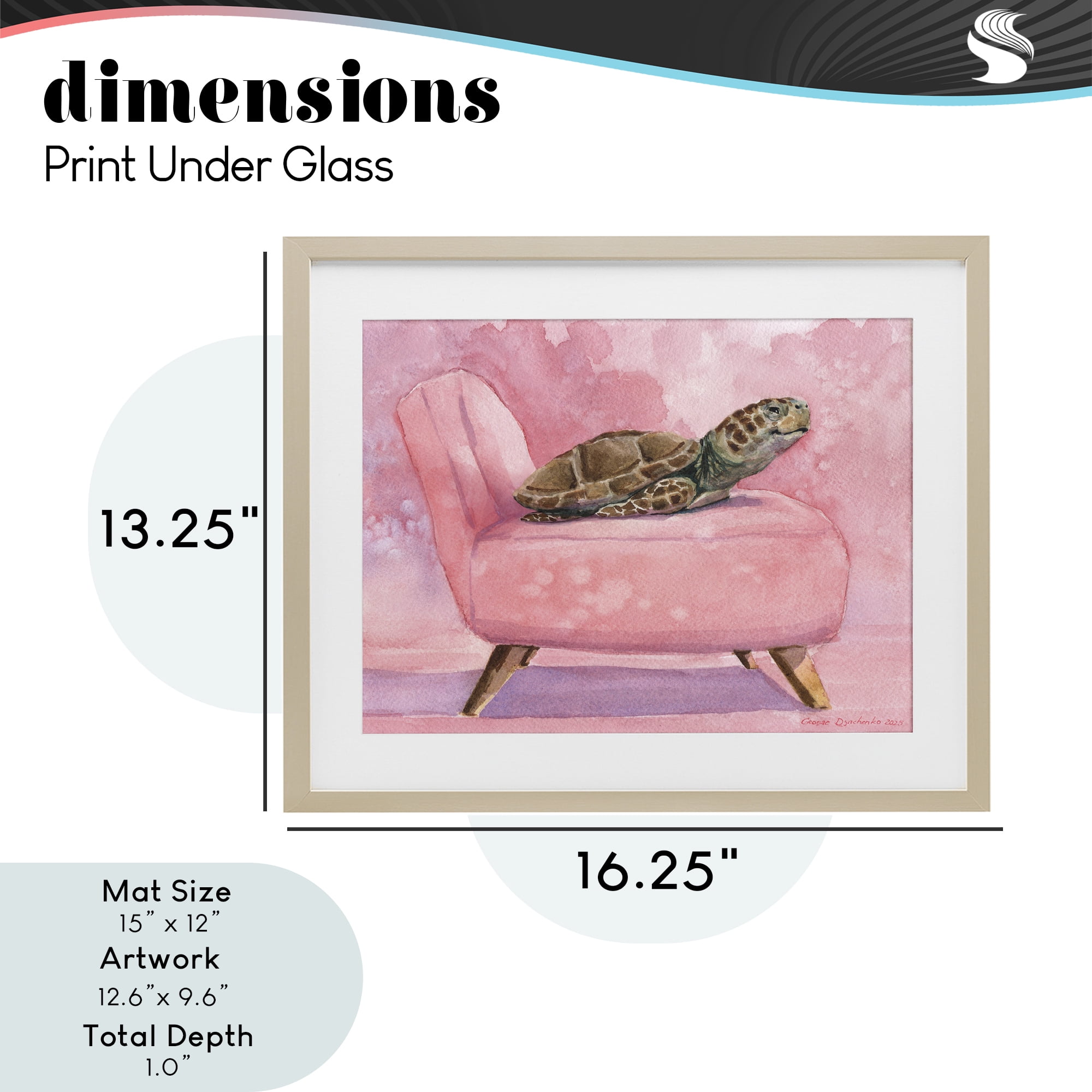 Stupell Industries Happy Turtle on Pink Chair Birch Framed Print Under Glass, design by George Dyachenko