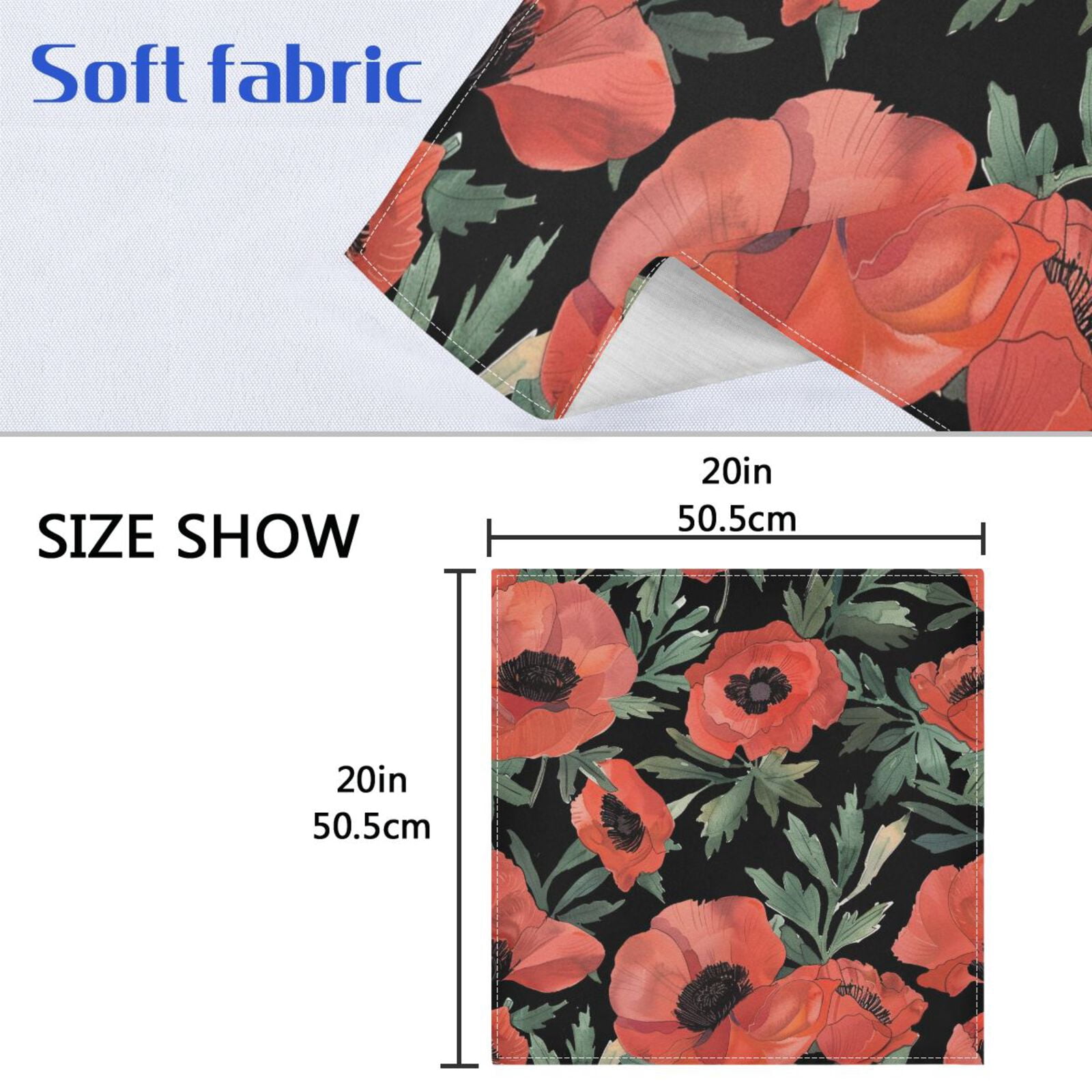 JSTEL Poppy Flowers Cloth Napkins Set of 6, 20x20 Inch Washable and Reusable Napkin for Decoupage Dinner Party Everyday Use