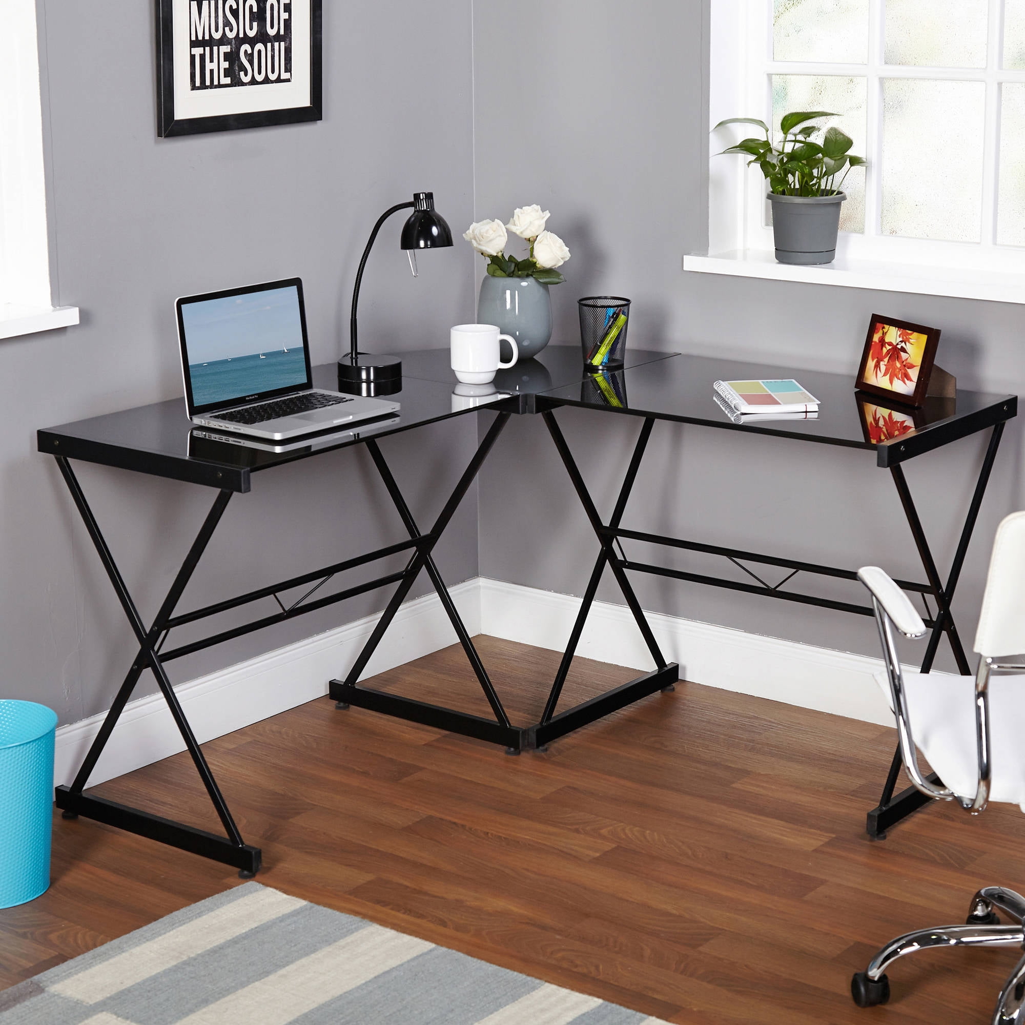 Atrium Metal and Glass L-shaped Computer Desk, Multiple Colors ...