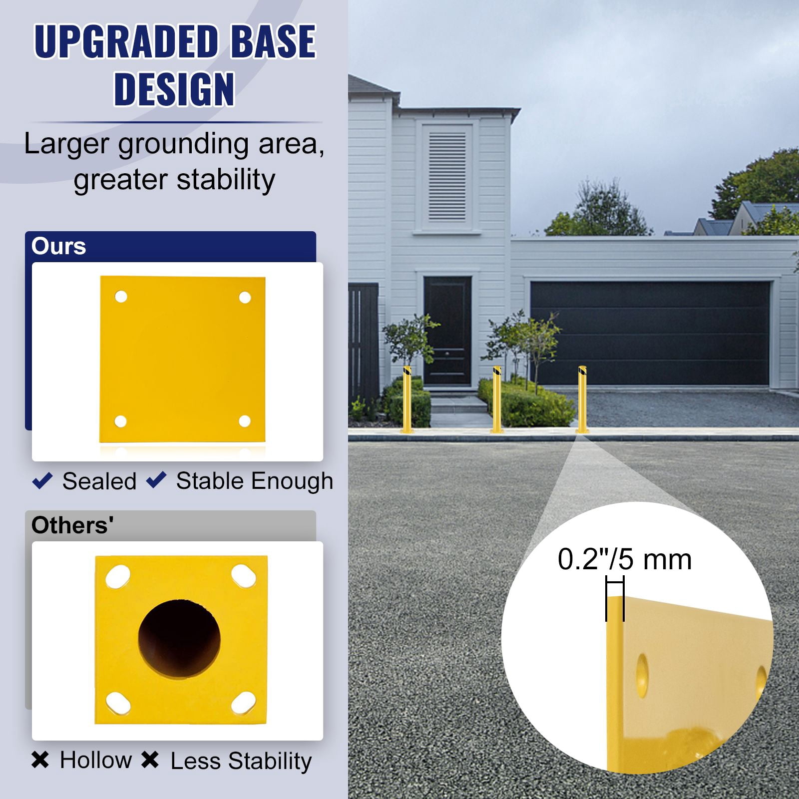 Safety Bollard, 36 Inch Height Bollard Post, 4.5 Inch Diameter Steel Pipe Safety Bollard Post, Yellow Steel Bollard, Steel Safety Bollard with 8 Anchor Bolts, Perfect for Traffic-Sensitive Area