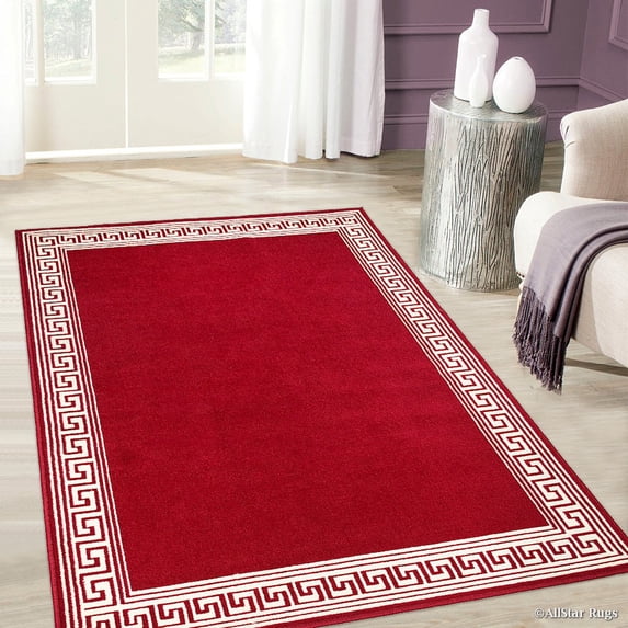 AllStar Rugs Greek Key Area Rug, Red/White, 5.2" x 7.1"
