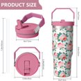 thumbnail image 4 of 30 Oz Tumbler Pink Flat Flowers Tumbler with Lid and Straw, Birthday Gift Cup for Friend Women Men Coffee Travel Mug Thanksgiving Day Halloween Christmas Gift Water Bottle, 4 of 7