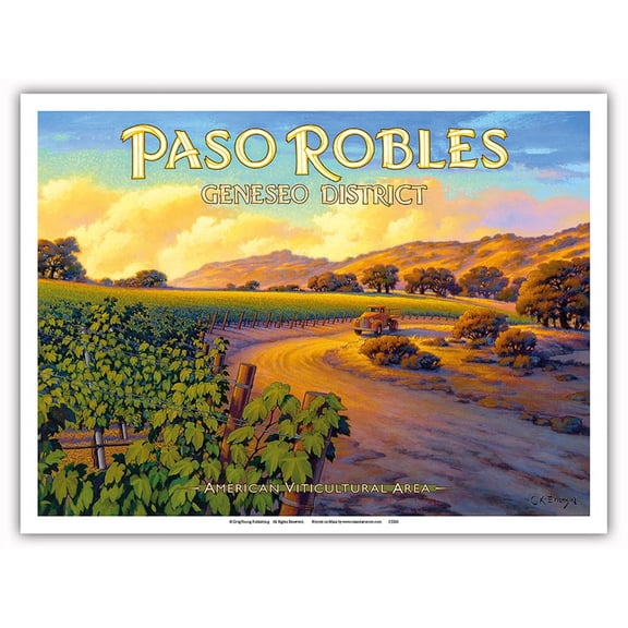 Paso Robles - Geneseo District - California Vineyards Wine Country Art by Kerne Erickson - Master Art Print (Unframed) 9in x 12in