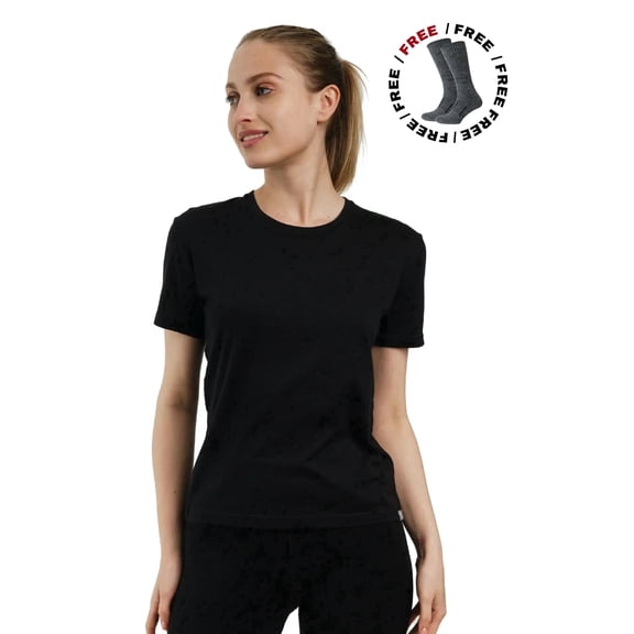 𝗕𝗥𝗘𝗔𝗧𝗛𝗔𝗕𝗟𝗘 Women’s Merino Wool Short Sleeve T-Shirt with Included Hiking Socks - Merino.tech