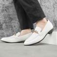 thumbnail image 5 of Men's Leather Faux Leather Loafers Wedding Dress Shoes White Men's Gold Buckle, White-08, 12 US, 5 of 5