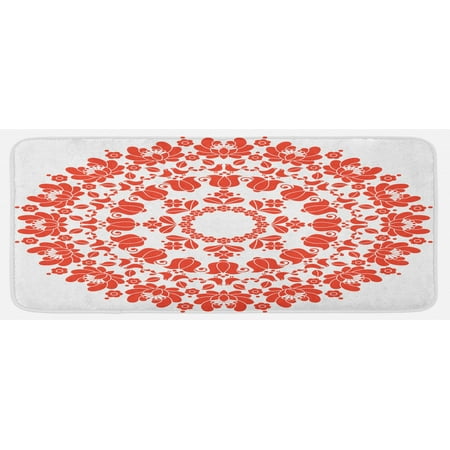 

Mandala Kitchen Mat Hungarian Round Folk Art Pattern Tulips Traditional Kalocsai Old Fashioned Plush Decorative Kitchen Mat with Non Slip Backing 47 X 19 White Red by Ambesonne