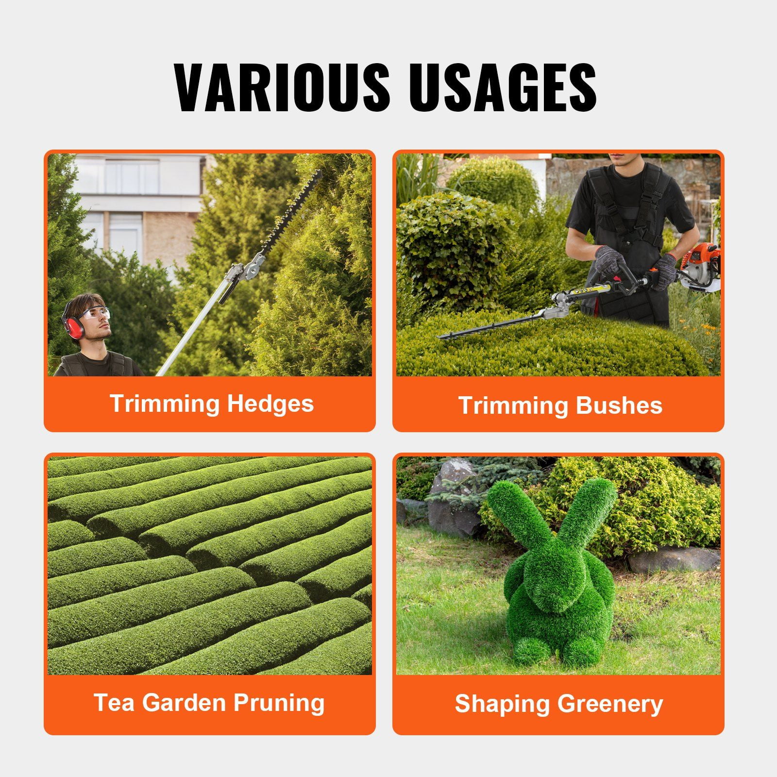 15.7 Inch 26CC 2 Cycle Gas Pole Hedge Trimmer with Dual Sided Dual Action Blade 270 Degree Adjustable Head for Shrubs and Bushes