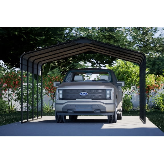 New Yard 12' x 20' x 7' Heavy Duty Metal Carport, All-Steel Canopy, Charcoal