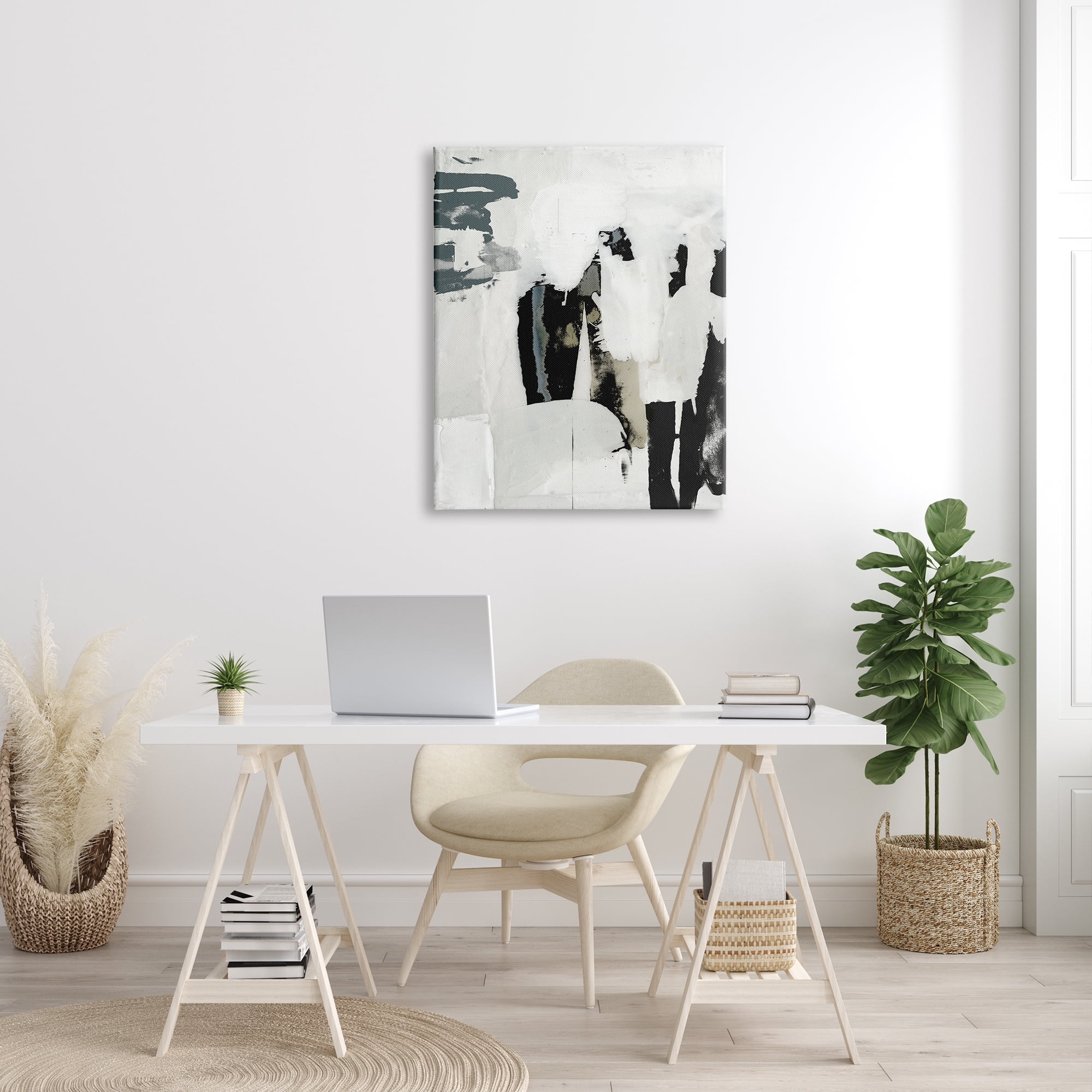 Stupell Industries Modern Industrial Abstraction Distressed Layered Tones Black Grey Abstract Painting Gallery Wrapped Canvas Print Wall Art, 30 x 40
