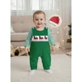 thumbnail image 5 of Miaouyo Infant Baby Girls Boys Christmas Outfit 0 3 6 9 12 18 Months Loose Fit Striped Crew Neck Romper Embroidered Overalls Pants and Cap 3 Pcs Set, 5 of 9