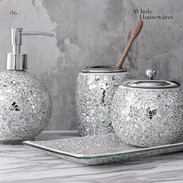 Whole Housewares 4-Piece Bathroom Set - Glass Mosaic with Soap