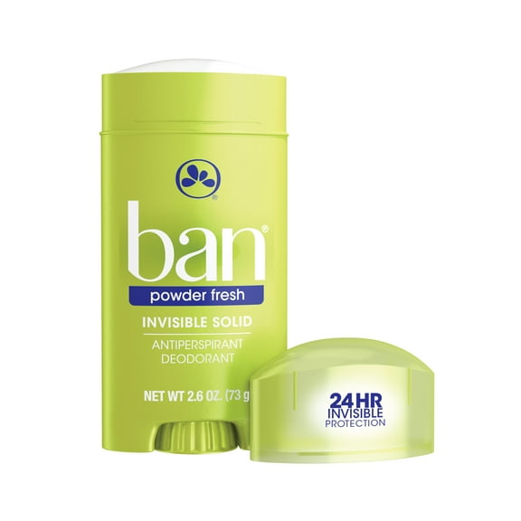 Ban Antiperspirant Deodorant Invisible Solid for Women and Men, Powder Fresh, 2.6 oz