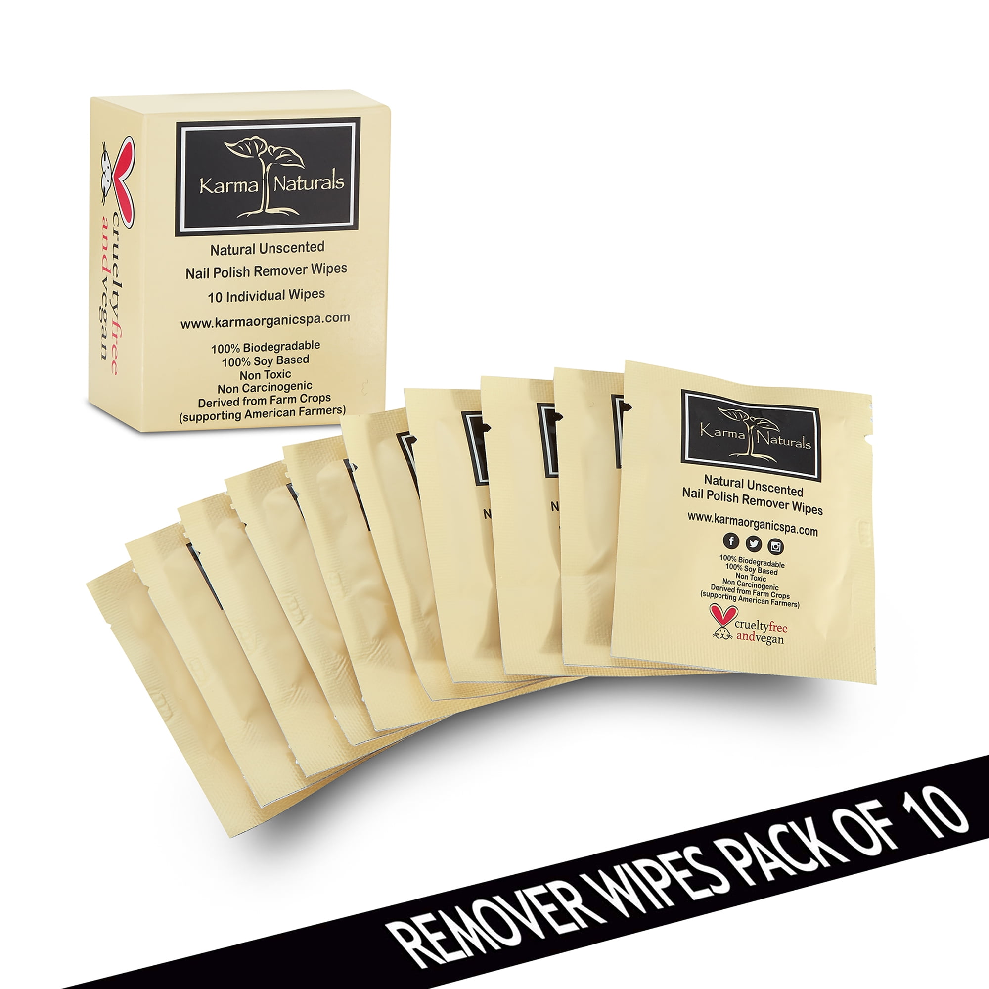 Karma Unscented Nail Polish Remover Wipes; NonToxic, Vegan, Cruelty