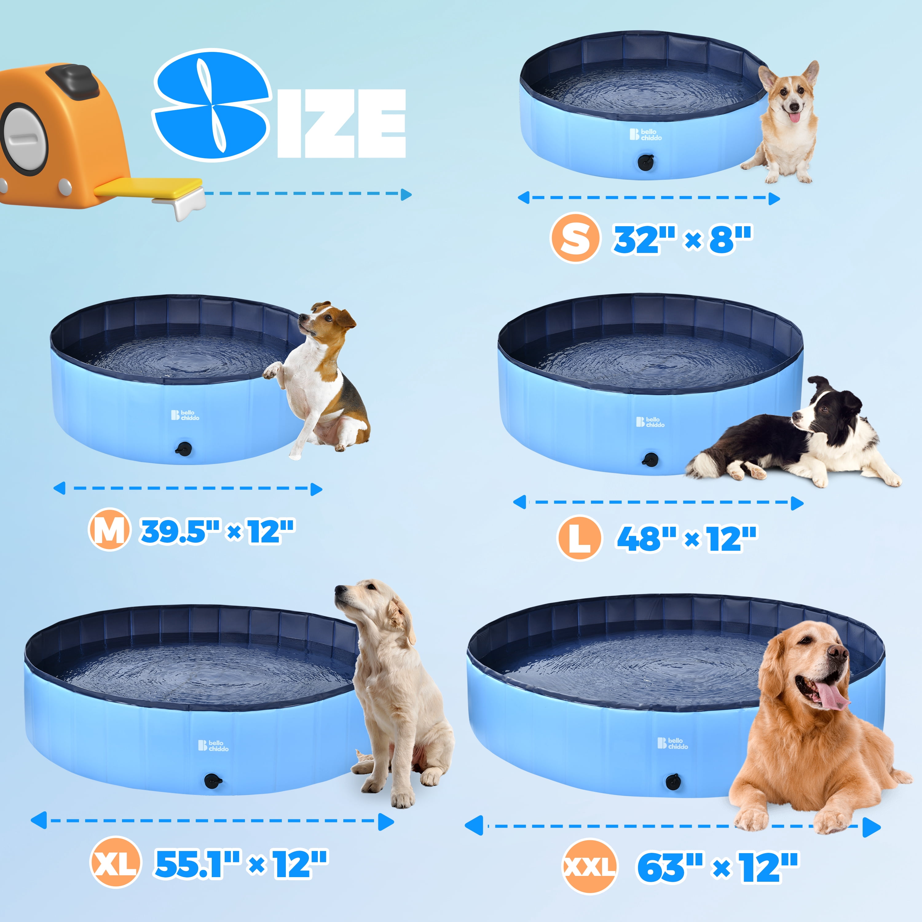 YCFUN 32" Foldable Dog & Kiddie Pool, Hard Plastic Above Ground Swimming Pool with Non-Slip Bottom, Portable Outdoor Pool for Dogs & Kids (32" x 8")