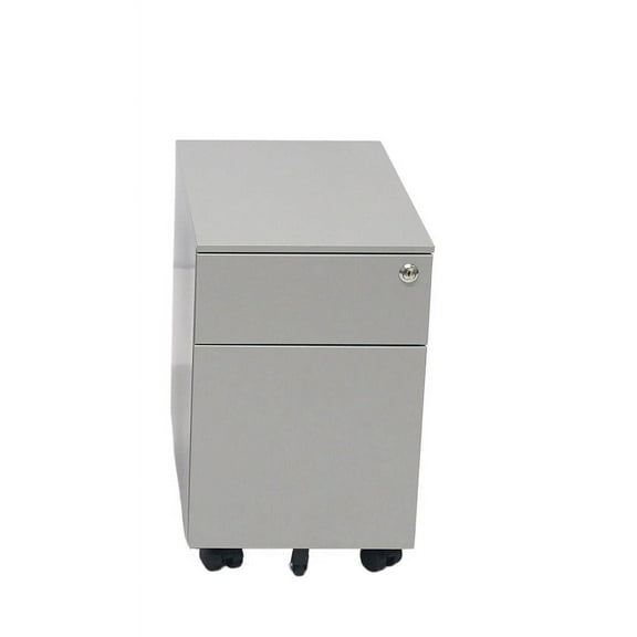 We're It 2-Drawer Mobile Filing Cabinet with Lock & Wheels - 11.8" Slim Under Desk File Storage for Letter/Legal Documents, Brushed Silver Metal Office Cabinet
