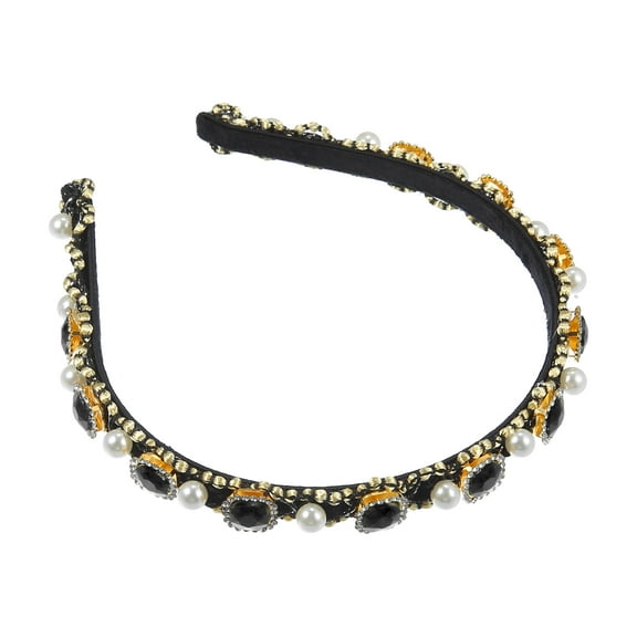 Unique Bargains 1 Pcs Faux Pearl Rhinestone Headband Bling Padded Hairband Sparkle for Women Black 0.59 Inch Wide