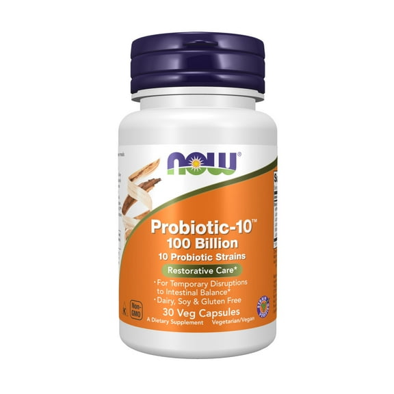 NOW Supplements, Probiotic-10™, 100 Billion, with 10 Probiotic Strains,Dairy, Soy and Gluten Free, Strain Verified, 30 Veg Capsules