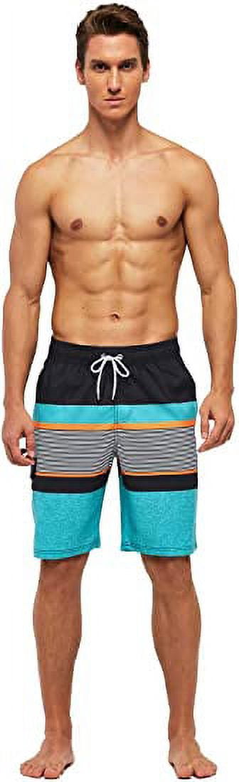 Tyhengta Men's Beach Pants Quick Drying Swimming Trunks Mesh Lining Green stripe 36