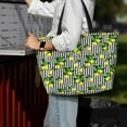 thumbnail image 3 of Ratiio Lemons on Striped Print Large Capacity Beach Travel Bag, Polyester Waterproof Tote Bag with Zipper for Vacation and Daily Use, 3 of 6