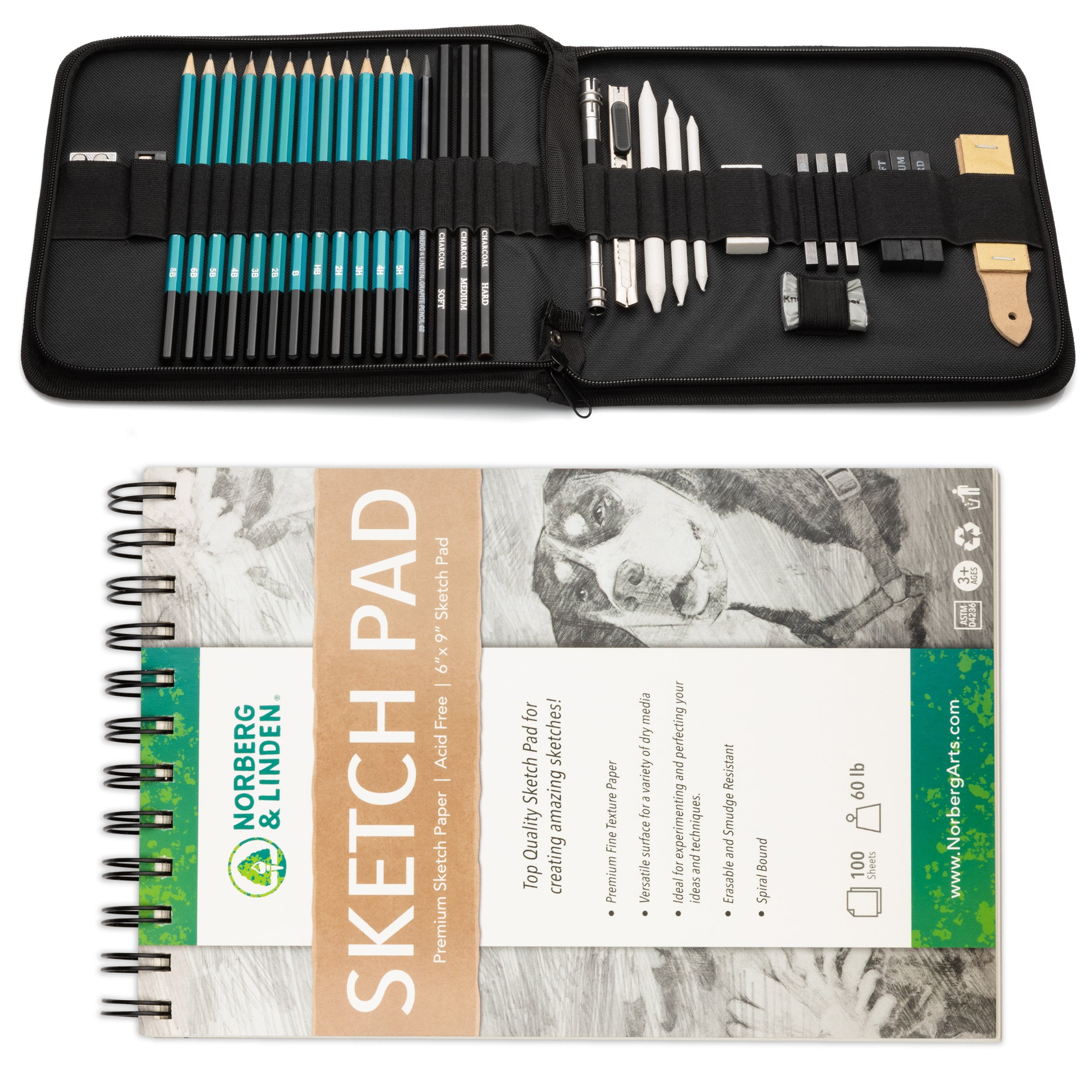 Norberg & Linden Drawing Set - Sketching & Charcoal Pencils 100 Page Pad,  Kneaded Eraser. Art Kit Supplies For Kids - Yahoo Shopping