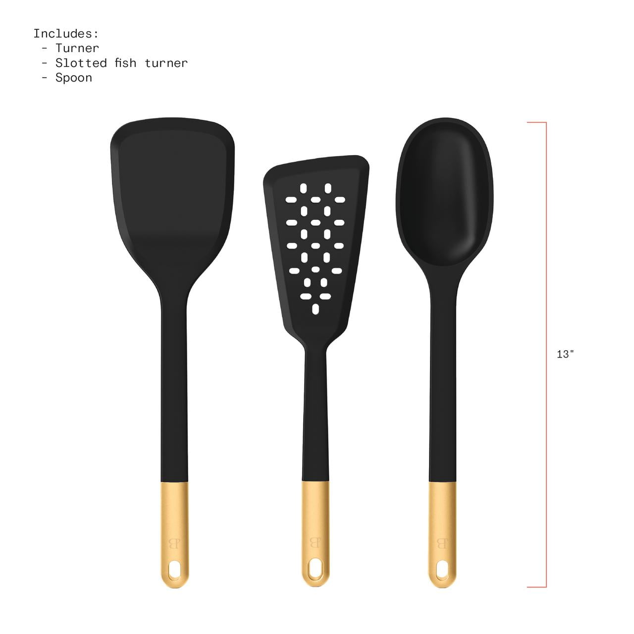 Beautiful 3-Piece Silicone Kitchen Utensil Tool Set, Black Sesame by Drew Barrymore