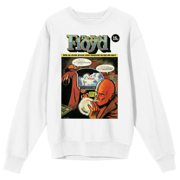 Pink Floyd Comic Crew Neck Long Sleeve Men's White Sweatshirt-Large