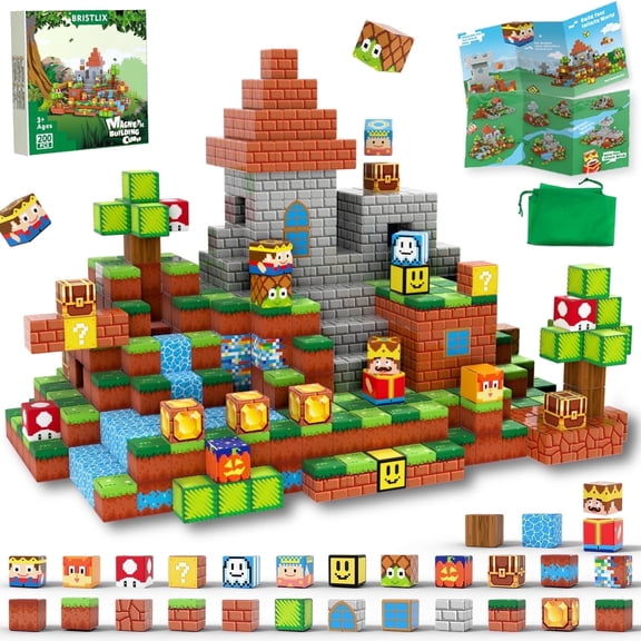 BRISTLIX 200PCS 0.8in Magnetic Building Blocks - Castle Theme STEM Toys for Kids 3 , Multicolor Learning Cubes for School & Home, Birthday Gift for Boys & Girls