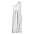 thumbnail image 4 of IEFIEL Girls One Shoulder All Sequins Long Jumpsuit Juniors Teens High Waist Romper Birthday Party Cocktail Evenings Outfit A Silver 6, 4 of 5