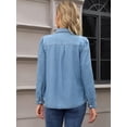 thumbnail image 4 of DARING DIVA Women's Denim Pleated Front Puff Long Sleeve Button Down Shirts S Blue, 4 of 7
