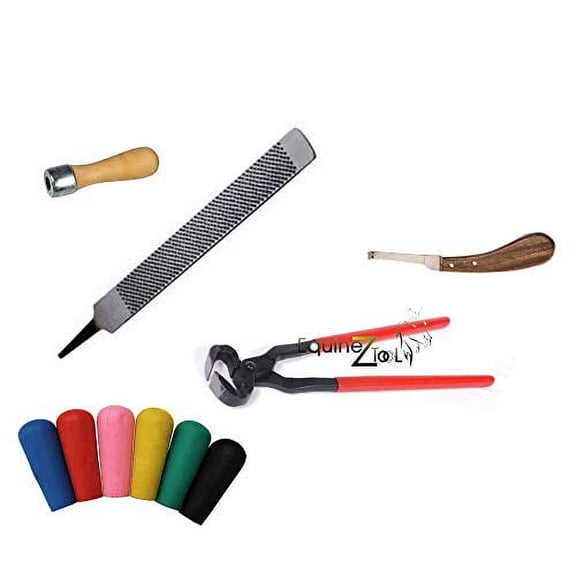 5 PCS Farrier Horse Hoof Kit Nippers Rasp Handle RH Poly Knife Trimming Shoeing