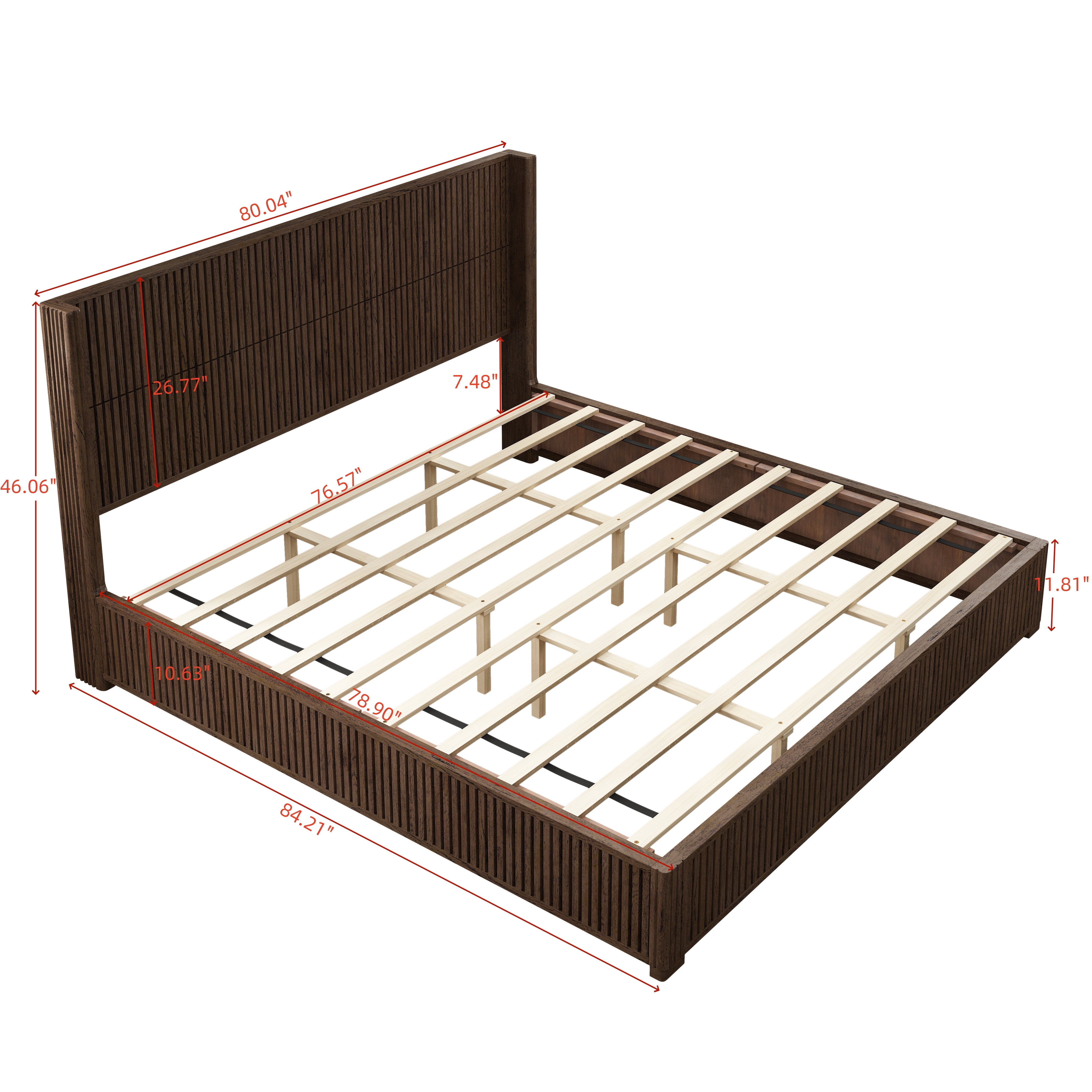 King Size Solid Wood Platform Bed Frame with Headboard, No Box Spring Needed, Easy Assembly