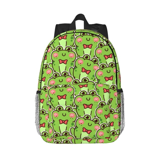 Disketp Cute Green Frog Mochila Escolar de 15 Pulgadas, Mochila Ligera para Estudiantes, Viajes y Trabajo, Cómoda y Resistente para el Uso Diario