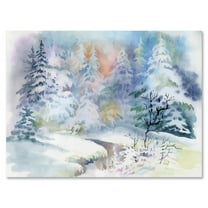 Designart ' Snowy River With Winter Landscape ' Traditional Canvas Wall Art Print