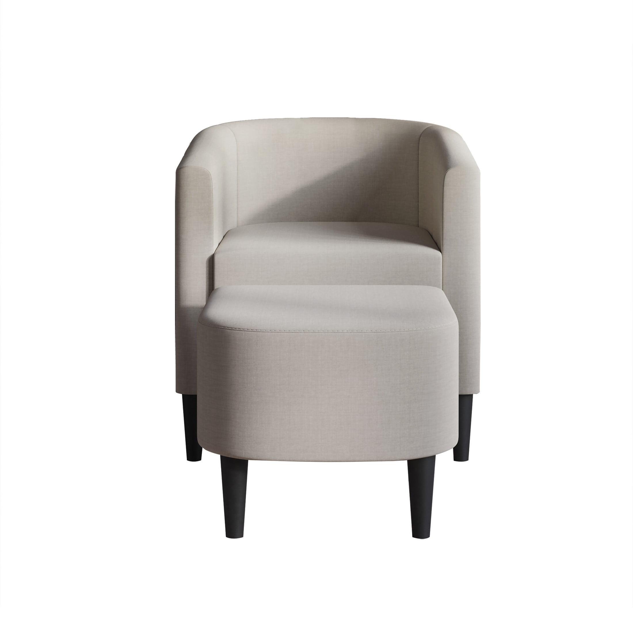 Castle Place Elegant Upholstered Linen Accent Chair with Stool, Warm Grey