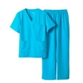 thumbnail image 4 of NAMTYQX Womens Scrub Sets Stretch Scrub Top & Jogger Pant Casual Floral with Pockets Short Sleeve V-Neck Sky Blue Size M, 4 of 4